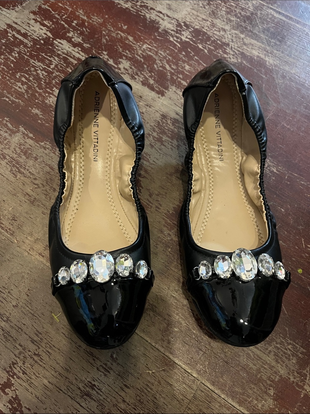 Adrienne Vittadini Black Patent Jeweled Ballet Flats
